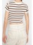 Moda Bisiklet Yaka Örme Slim Çizgili Desen Casual Günlük Crop Kısa Kol Bluz 4