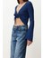 Moda V Yaka Örme Regular Düz Desen Casual Günlük Regular Uzun Kol Bluz 3