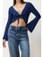 Moda V Yaka Örme Regular Düz Desen Casual Günlük Regular Uzun Kol Bluz 4