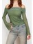 Moda Carmen Yaka Örme Regular Düz Desen Casual Günlük Crop Uzun Kol Bluz 4