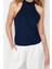 Moda Halter Yaka Triko Fit Düz Desen Casual Günlük Regular Kolsuz Bluz 2