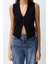 Moda V Yaka Triko Slim Düz Desen Casual Günlük Crop Kolsuz Bluz 1
