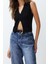 Moda V Yaka Triko Slim Düz Desen Casual Günlük Crop Kolsuz Bluz 2