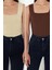 Moda Havuz Yaka Triko Slim Düz Desen Casual Günlük Regular Askılı Kol Bluz 2