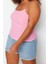 Moda Büyük Beden Kare Yaka Örme Fit Düz Desen Casual Günlük Crop Askılı Kol Bluz 3