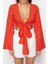 Moda V Yaka Dokuma Relaxed Düz Desen Plaj Crop Uzun Kol Bluz 1
