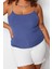 Moda Büyük Beden Kare Yaka Örme Fit Düz Desen Casual Günlük Crop Askılı Kol Bluz 2