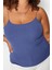 Moda Büyük Beden Kare Yaka Örme Fit Düz Desen Casual Günlük Crop Askılı Kol Bluz 4