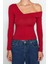 Moda Carmen Yaka Örme Slim Düz Desen Casual Günlük Crop Uzun Kol Bluz 1