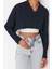 Moda V Yaka Örme Relaxed Düz Desen Casual Günlük Super Crop Uzun Kol Bluz 1