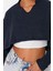 Moda V Yaka Örme Relaxed Düz Desen Casual Günlük Super Crop Uzun Kol Bluz 3