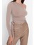 Moda Asimetrik Yaka Örme Slim Düz Desen Casual Günlük Crop Uzun Kol Bluz 2