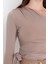Moda Asimetrik Yaka Örme Slim Düz Desen Casual Günlük Crop Uzun Kol Bluz 3