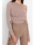 Moda Asimetrik Yaka Örme Slim Düz Desen Casual Günlük Crop Uzun Kol Bluz 5