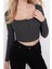 Moda Kare Yaka Örme Slim Düz Desen Casual Günlük Crop Uzun Kol Bluz 3