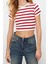 Moda Bisiklet Yaka Örme Slim Çizgili Desen Casual Günlük Crop Kısa Kol Bluz 1