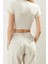 Moda Bisiklet Yaka Örme Slim Çizgili Desen Casual Günlük Crop Kısa Kol Bluz 3