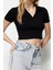 Moda Polo Yaka Örme Slim Slogan Desen Casual Günlük Crop Kısa Kol Bluz 1