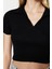 Moda Polo Yaka Örme Slim Slogan Desen Casual Günlük Crop Kısa Kol Bluz 3