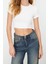 Moda Bisiklet Yaka Örme Slim Çizgili Desen Casual Günlük Crop Kısa Kol Bluz 3