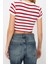 Moda Bisiklet Yaka Örme Slim Çizgili Desen Casual Günlük Crop Kısa Kol Bluz 5