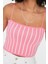 Moda Kare Yaka Triko Slim Renk Bloklu Desen Casual Günlük Super Crop Askılı Kol Bluz 3