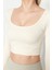 Moda Kare Yaka Örme Fit Düz Desen Sportswear Crop Uzun Kol Bluz 1