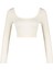 Moda Kare Yaka Örme Fit Düz Desen Sportswear Crop Uzun Kol Bluz 5