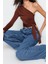 Moda Asimetrik Yaka Örme Slim Düz Desen Casual Günlük Crop Uzun Kol Bluz 3