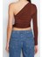 Moda Asimetrik Yaka Örme Slim Düz Desen Casual Günlük Crop Uzun Kol Bluz 5