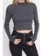 Moda Balıkçı Yaka Örme Slim Düz Desen Casual Günlük Crop Uzun Kol Bluz 1