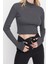 Moda Balıkçı Yaka Örme Slim Düz Desen Casual Günlük Crop Uzun Kol Bluz 3