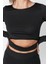 Moda Bisiklet Yaka Örme Fit Düz Desen Sportswear Crop Uzun Kol Bluz 1