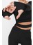 Moda Bisiklet Yaka Örme Fit Düz Desen Sportswear Crop Uzun Kol Bluz 2