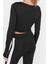 Moda Bisiklet Yaka Örme Fit Düz Desen Sportswear Crop Uzun Kol Bluz 3