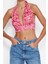 Moda Boyundan Bağlamalı Örme Slim Soyut Desen Casual Günlük Super Crop Kolsuz Bluz 2
