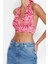Moda Boyundan Bağlamalı Örme Slim Soyut Desen Casual Günlük Super Crop Kolsuz Bluz 3