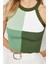 Moda Halter Yaka Triko Slim Renk Bloklu Desen Casual Günlük Crop Kolsuz Bluz 4