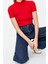 Moda Dik Yaka Örme Slim Düz Desen Casual Günlük Crop Kısa Kol Bluz 2