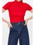 Moda Dik Yaka Örme Slim Düz Desen Casual Günlük Crop Kısa Kol Bluz 4