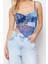 Moda Degaje Yaka Örme Slim Geometrik Desen Casual Günlük Crop Askılı Kol Bluz 2
