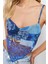 Moda Degaje Yaka Örme Slim Geometrik Desen Casual Günlük Crop Askılı Kol Bluz 4