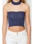 Moda Choker Yaka Triko Fit Düz Desen Casual Günlük Crop Kolsuz Bluz 1