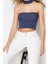 Moda Choker Yaka Triko Fit Düz Desen Casual Günlük Crop Kolsuz Bluz 3