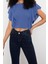 Moda Bisiklet Yaka Örme Slim Düz Desen Casual Günlük Crop Kısa Kol Bluz 2