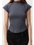 Moda Fermuarlı Yaka Örme Slim Düz Desen Casual Günlük Crop Kısa Kol Bluz 1