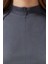 Moda Fermuarlı Yaka Örme Slim Düz Desen Casual Günlük Crop Kısa Kol Bluz 5