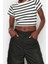 Moda Bisiklet Yaka Örme Slim Çizgili Desen Casual Günlük Crop Kısa Kol Bluz 1