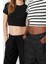 Moda Bisiklet Yaka Örme Slim Çizgili Desen Casual Günlük Crop Kısa Kol Bluz 2