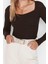 Moda Kare Yaka Örme Slim Fit Düz Desen Casual Günlük Crop Uzun Kol Bluz 1